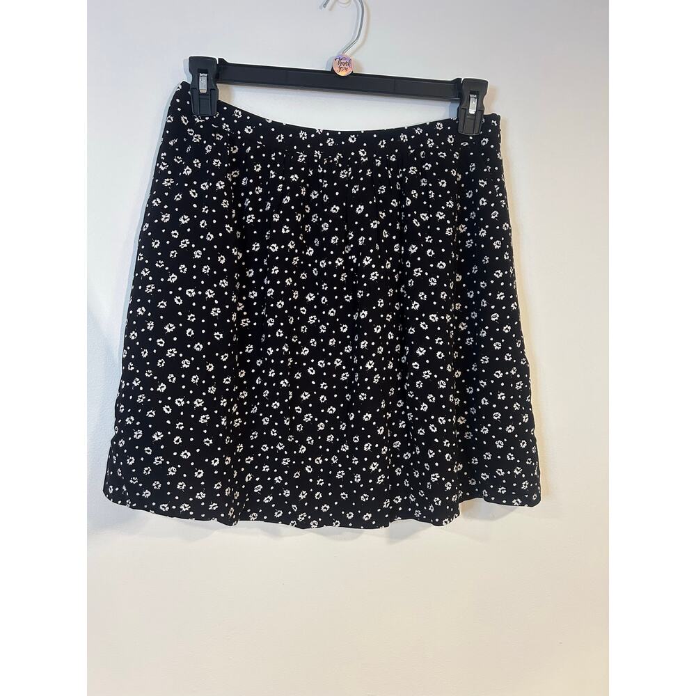 Garnet Hill Sz 10 Black & White Floral Skirt Lined Pockets Side Zip Offiice Chic
